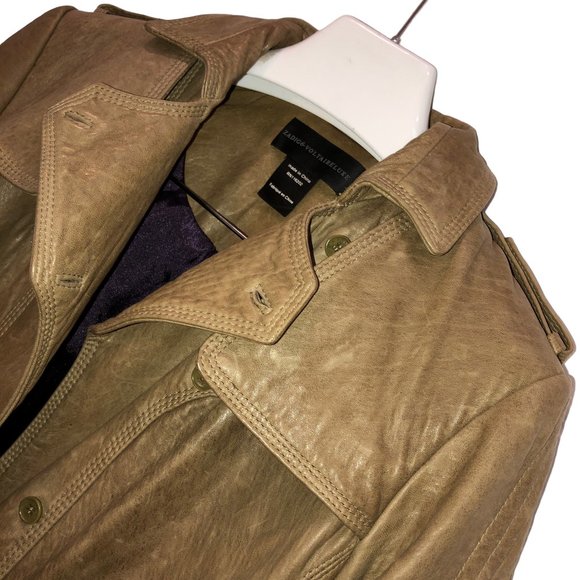 zadig & Voltaire inredible taupe khaki leather bomber jacket S - Picture 4 of 5